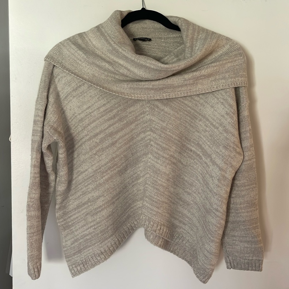 Express Oversized Tan/Cream Marled Cowl Neck Sweater XS/S.
